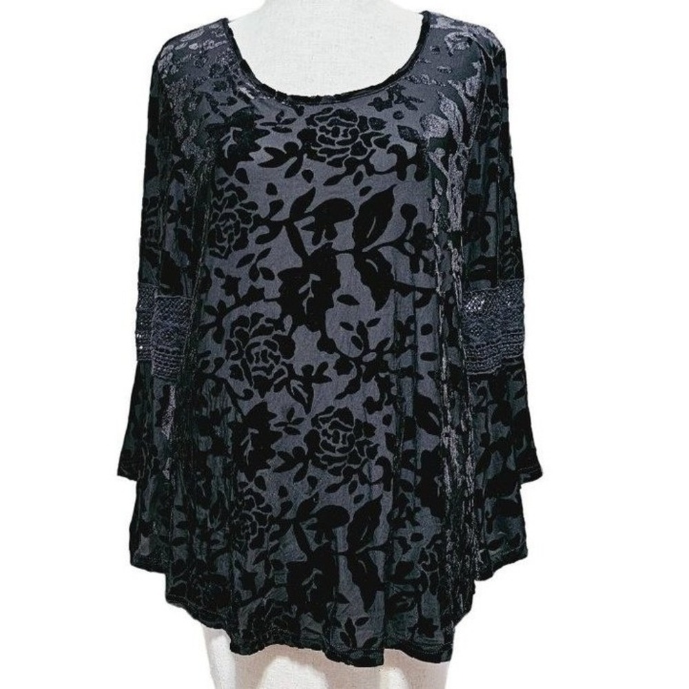 Stem&Vine velvet burnout top XL black whimsy goth‎ roses
